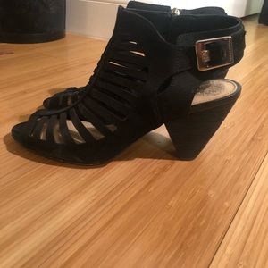 Open toe black block heel sandal